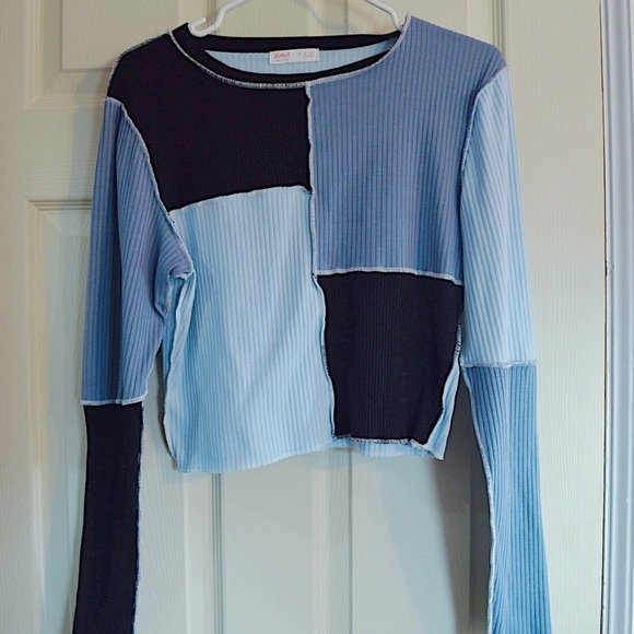 Blue/Black Contrast Stitching Long Sleeve Shirt - Picture 1 of 4